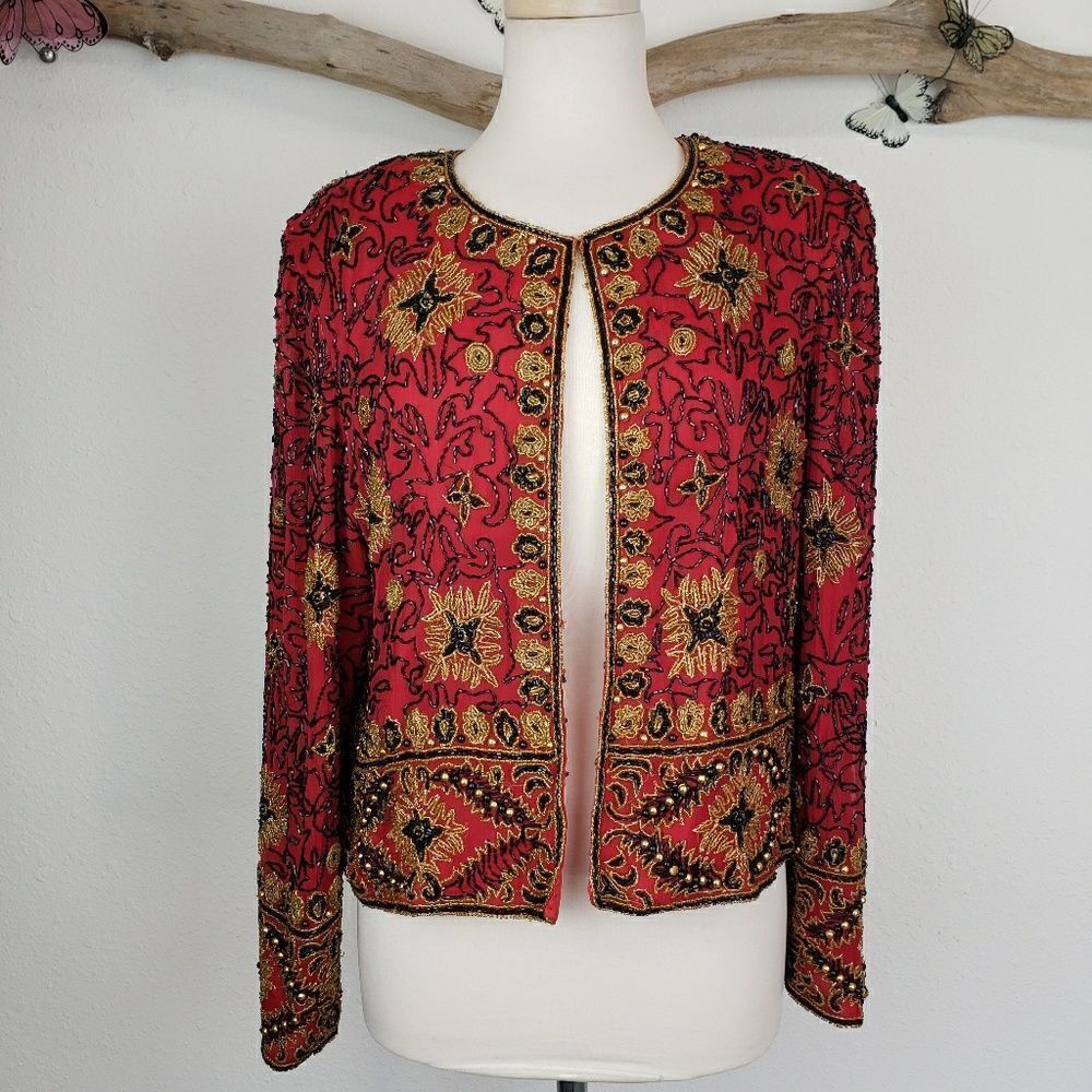 Vintage papell boutique evening  beaded jacket